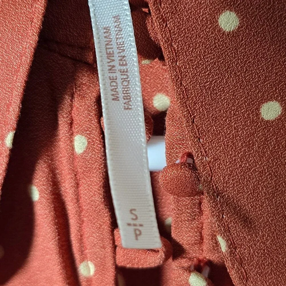 Free People Rust Polka Dot Blouse Small Romantic Boho Ruffle Button Top - Picture 9 of 11
